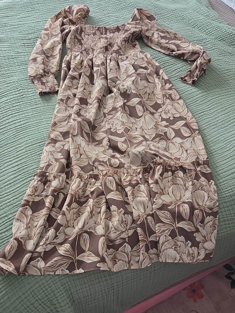Promesa Floral Maxi Dress in Brown and Cream